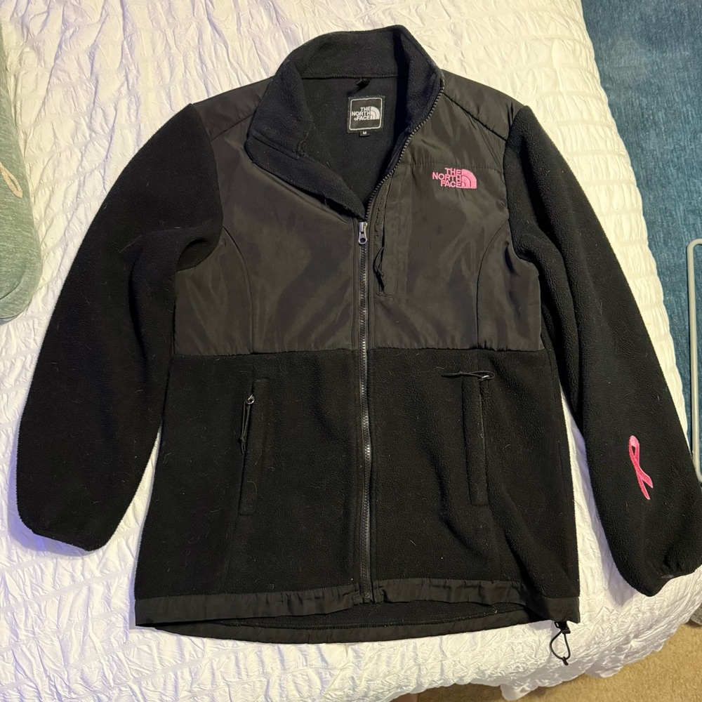 The North Face Black Fleece Jacket with Pink Logo
